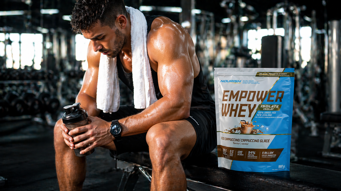Protein isolate powder by NWP Supplements showing whey isolate pouch, protein scoop, and shaker for clean nutrition, fast absorption, and muscle recovery.