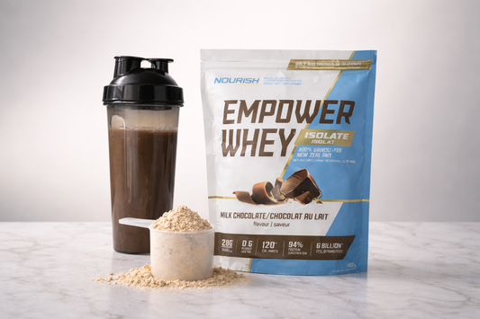 New Zealand protein powder by NWP Supplements showing clean whey isolate, protein scoop, and shaker for muscle recovery and premium quality.